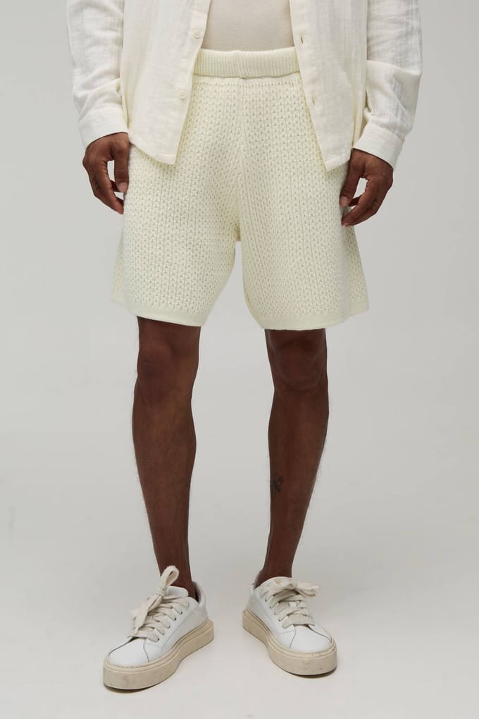 Ontspannen Gebreide Short Met Open Steek | Ecru | Size Small