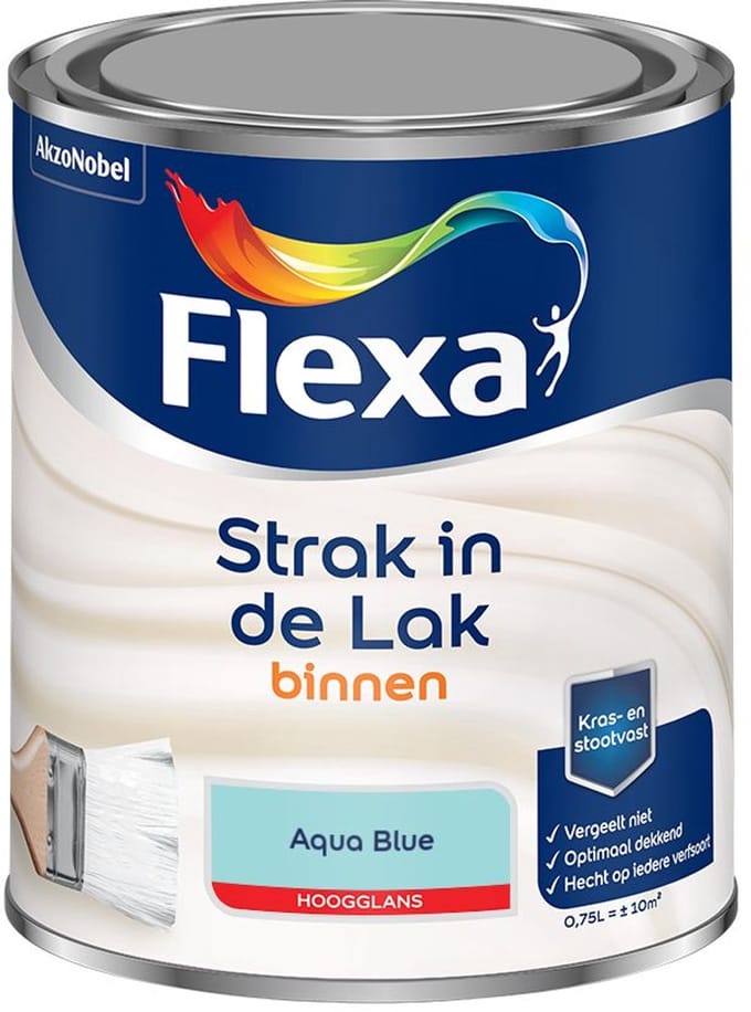 Flexa - Strak In De Lak Binnenlak Hoogglans - Aqua Blue - Mengverf - 750 Ml
