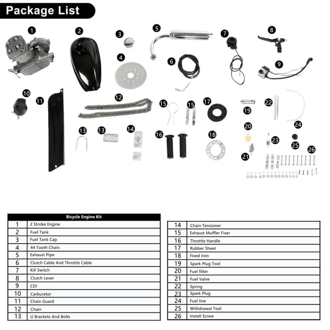 80cc Fietsmotor Kit 2-Takt Gemotoriseerde Fiets Motor Kit voor Fiets veelkleurig