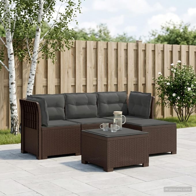 vidaXL - 4-Zitter - Tuin - Sofa - met - Kussens - Rattan - Look - PP - Bruin