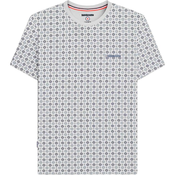 Lambretta Heren SS25 Geometrisch T-shirt (Wit/rookblauw)