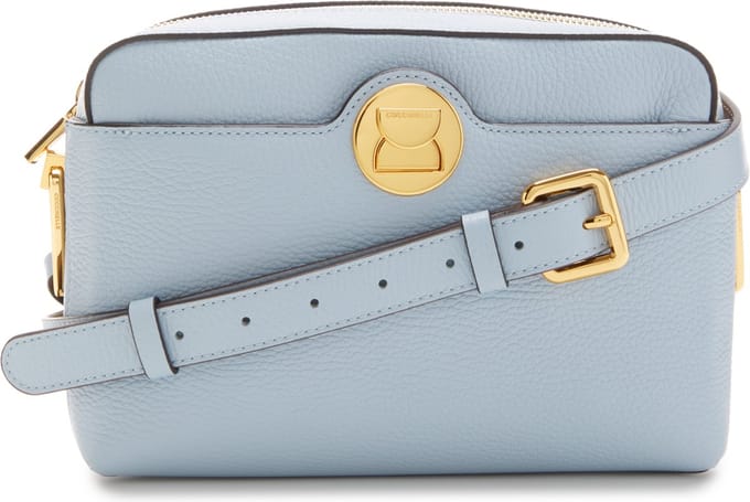 COCCINELLE Leren Schoudertas Liya Handbag Grained Leather Mist Blu / War. Ta Lichtblauw