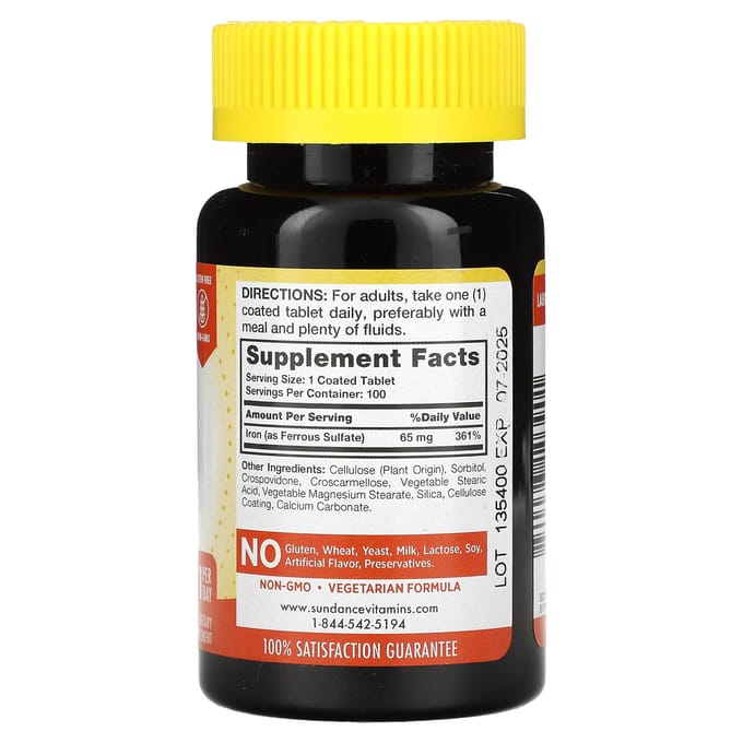 Sundance Vitamins, IJzer, 65 mg, 100 Gecoate Tabletten