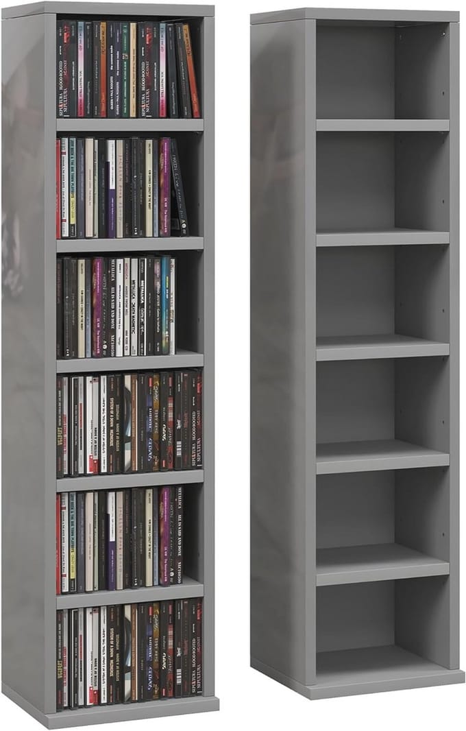 Set van 2 CD Media Display Planken met Verstelbare Planken - Hoogglans Grijs