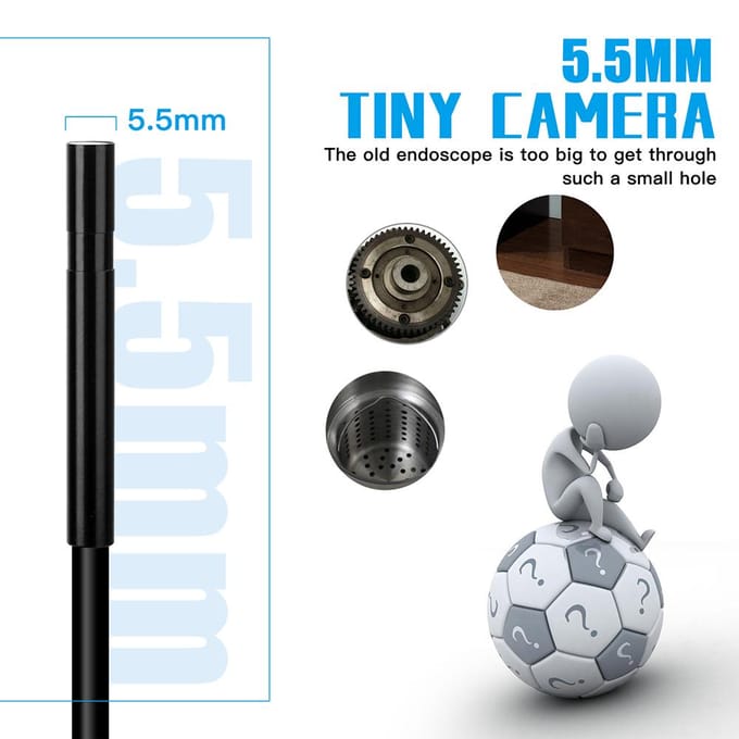 F220 5,5 mm Endoscope industriel WiFi Endoscope Caméra d'inspection intégrée 6 5m Hard Wire gray