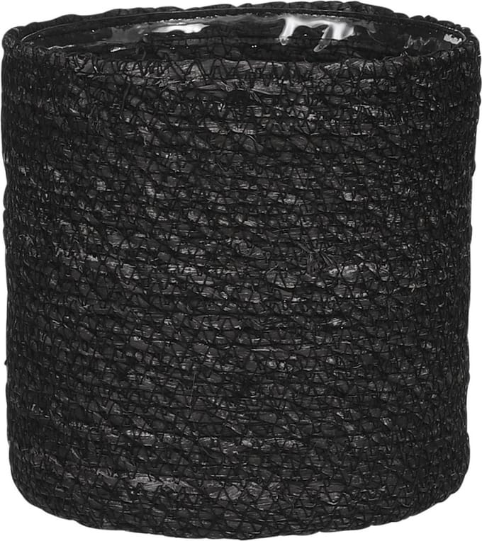 Mica Decorations Bloempot - rotan - zwart - jute - 16 x 16 cm - Met plastic binnenkant