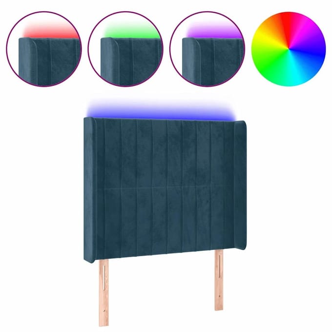 vidaXL - Hoofdbord - LED - 83x16x118/128 - cm - fluweel - donkerblauw