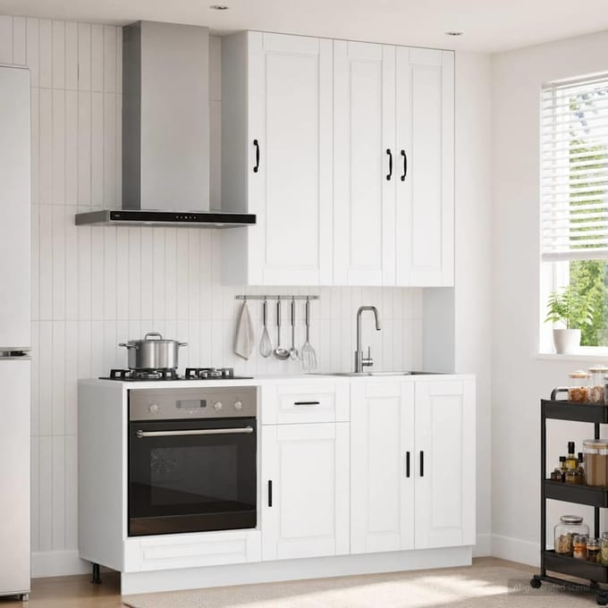 vidaXL - Keukenblok - PORTO - 5 - st - Wit - Bewerkt - hout