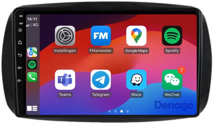CarPlay autoradio geschikt voor Smart Fortwo & Forfour | 2015 t/m 2019 | Android 16 | Draadloos Apple CarPlay & Android Auto | 2GB + 32GB | QuadCore processor | Denago DNG-A197 | 2025 model | 2015 2016 2017 2018 2019 | Bluetooth & Wifi