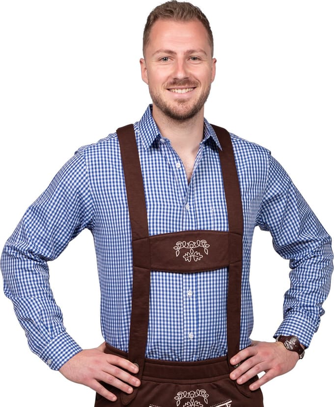 Haus Huberts Oktoberfest Overhemd Heren - Blouse - Blauw-Wit - Polyester - Maat S