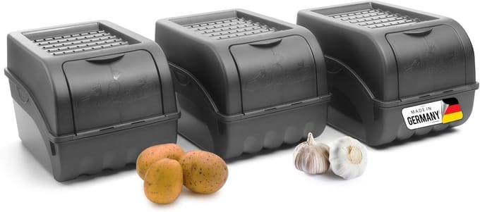 Aardappelbewaardoos | 3x middel 5L | ANTRACIETGRIJS | Uiendoos | Groentebox stapelbare aardappelbox uienopslag aardappelmand fruitcontainer aardappelbox voedselopslagcontainer