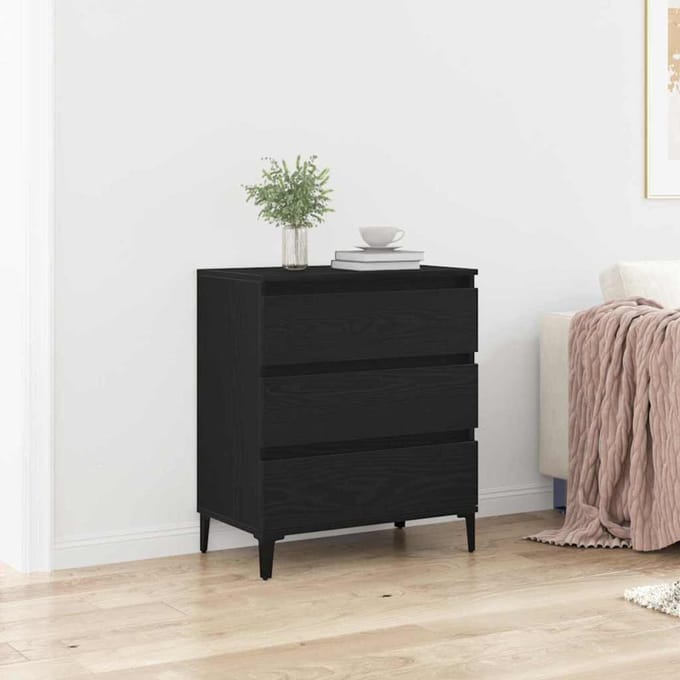 vidaXL - Dressoir - Zwart - Eiken - 60 - x - 35 - x - 70 - cm - Bewerkt - hout