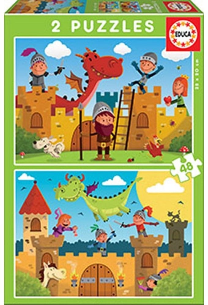 2-delige puzzel x 48 pièces Educa Dragones y caballeros