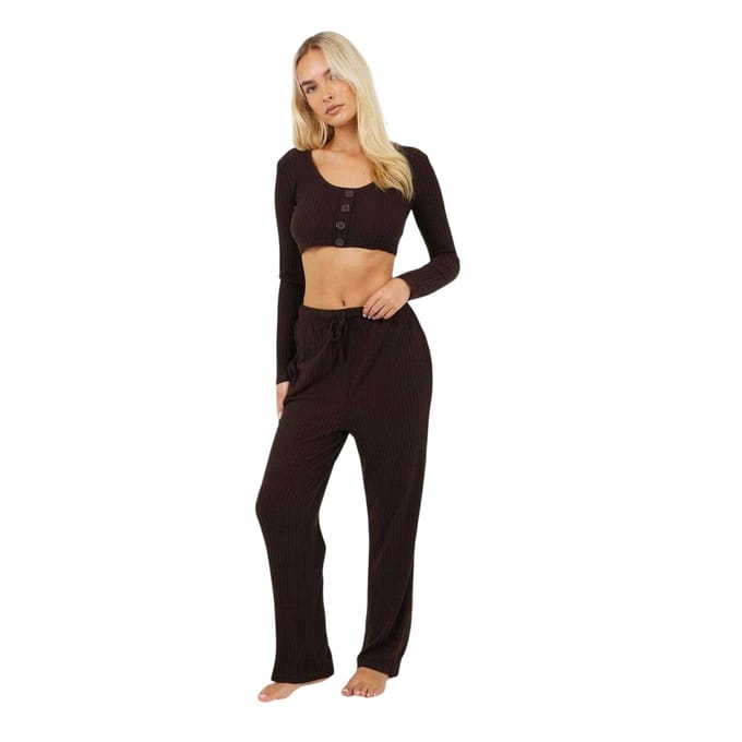 Brave Soul Geribde loungewear-set voor dames (Chocolade)