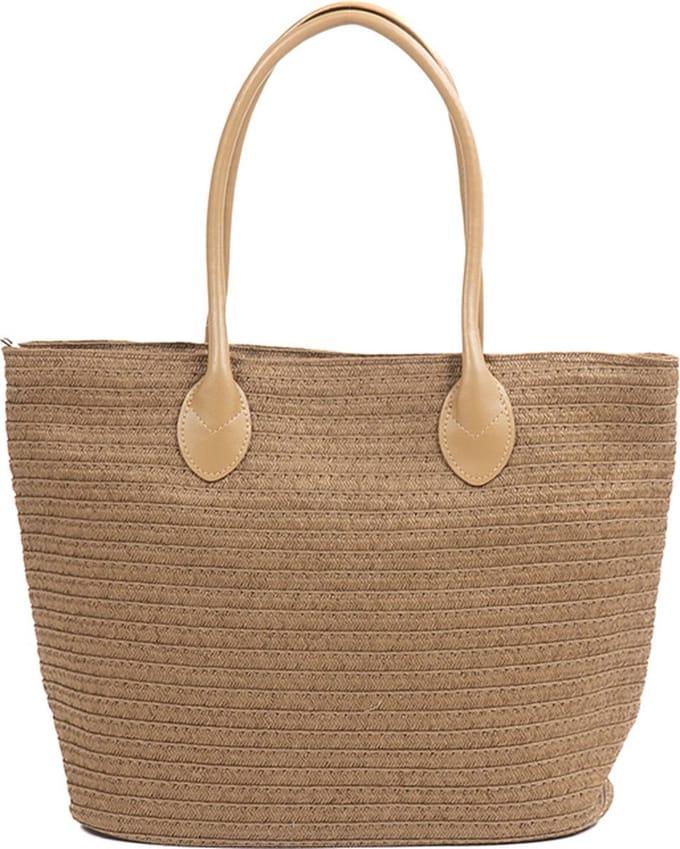 Monnq - strandtas met rits - rieten tas - strandtas riet - Magha Brown