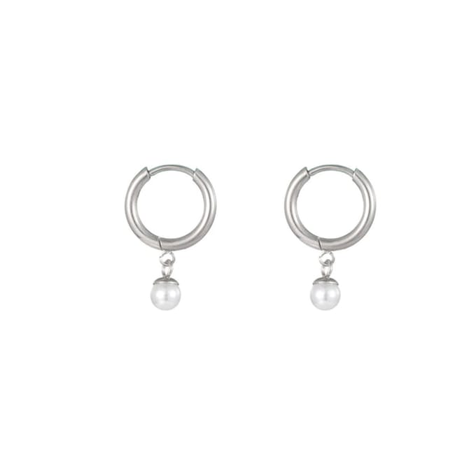 Go Dutch Label Oorhanger hoop parel 4mm Zilver E1719-1