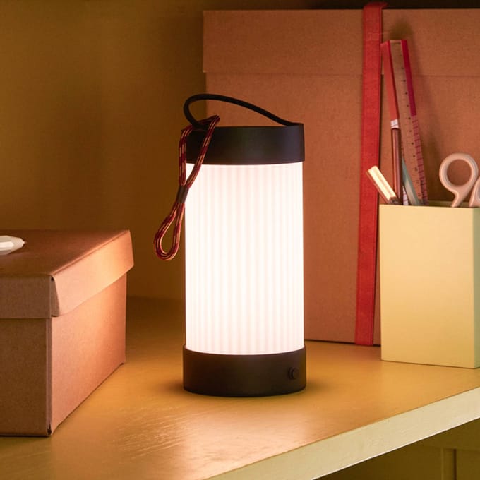 Hübsch LED tafellamp Camp zwart, glas, ijzer, IP44