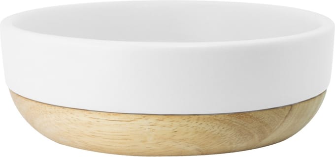 TAK Design Kio Serveerkom M - Aardewerk/Acaciahout - Ø14,3 x 4,5 cm - Wit