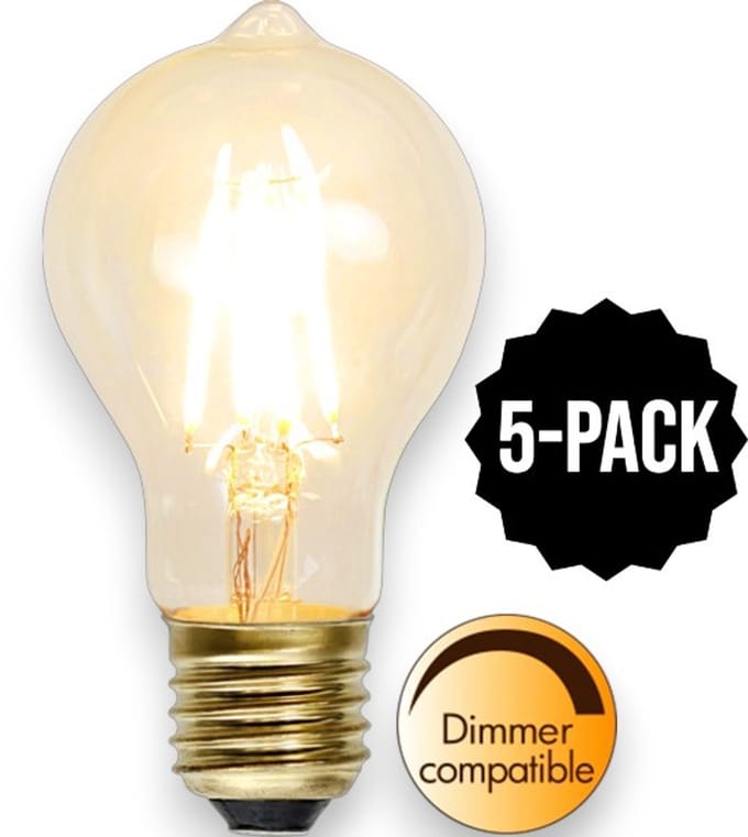 5-Pack | Standaard bol - E27 - 1.6W - Super Warm Wit <2200K - Dimbaar - Filament - Rookglas