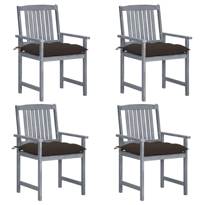 vidaXL - Tuinstoelen - 4 - st - met - kussens - massief - acaciahout - grijs