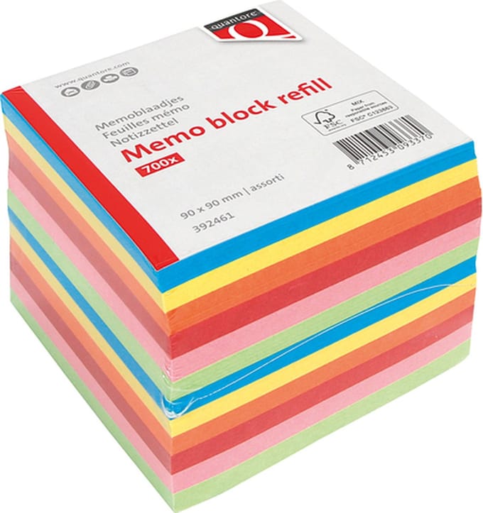 Memoblok quantore 90x90mm 700v losbladig assorti