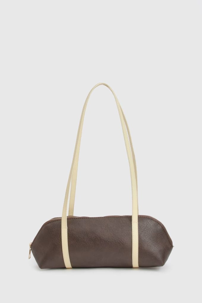 boohoo Dames Bowlingtas met contrasterende handgreep | Chocoladebruin