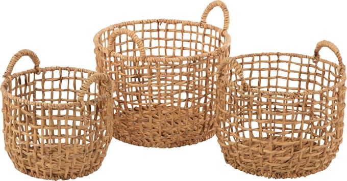 J-Line mand Rond Open Waterhyacint - jute - naturel - 3 stuks