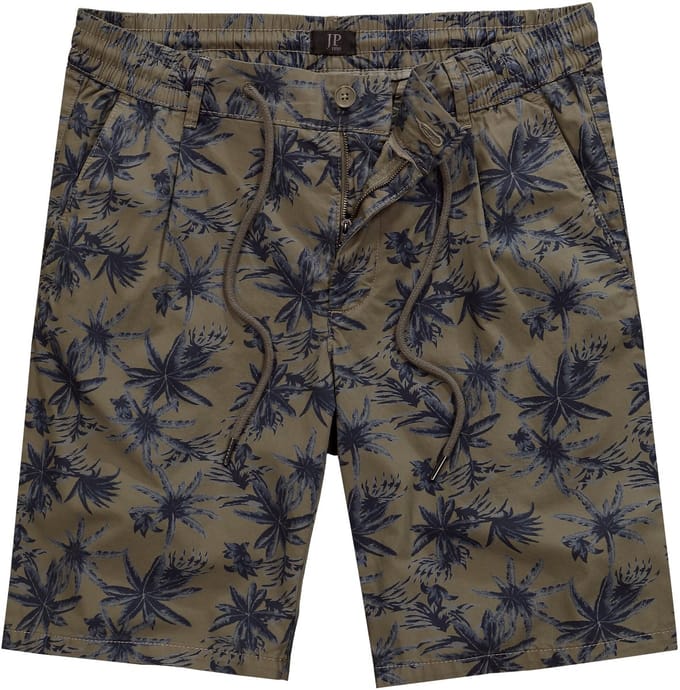 JP 1880 - Heren - Bermuda all-over print elastische tailleband - Olijfgroen - Maat 7XL
