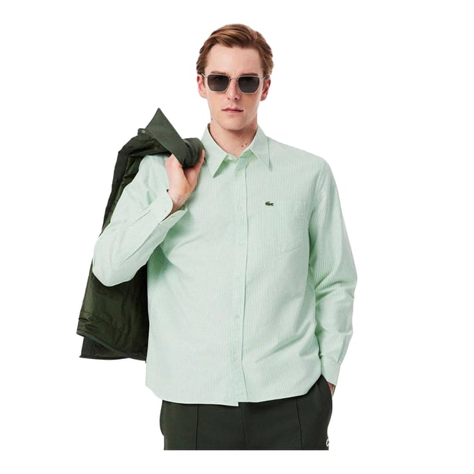 Lacoste Heren Gestreept Oxford Overhemd (Wit)