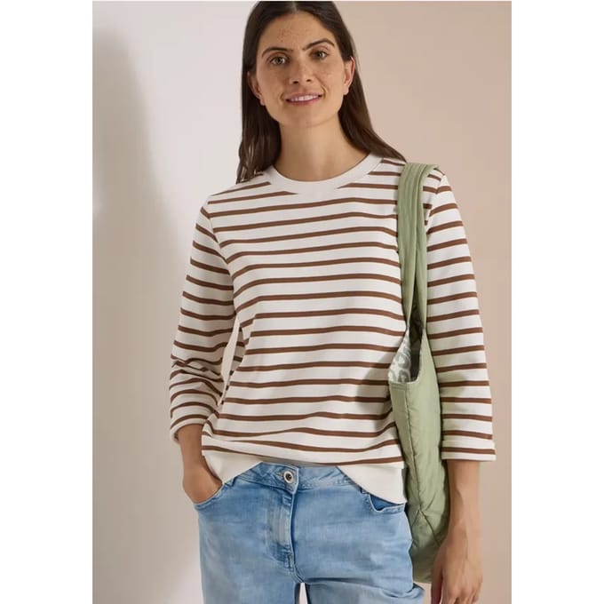 Sweatshirt met 3/4-mouwen, ronde hals en strepen