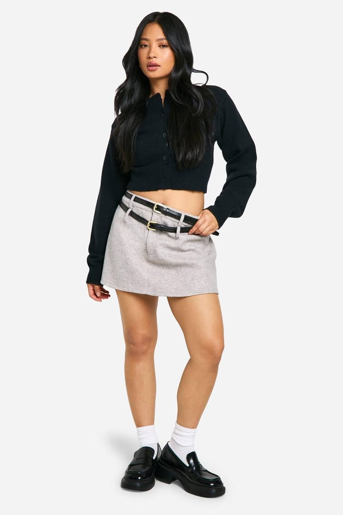 boohoo Dames Petite minirok met wol-look Micro Mini Skirt | Grey | Maat: 6