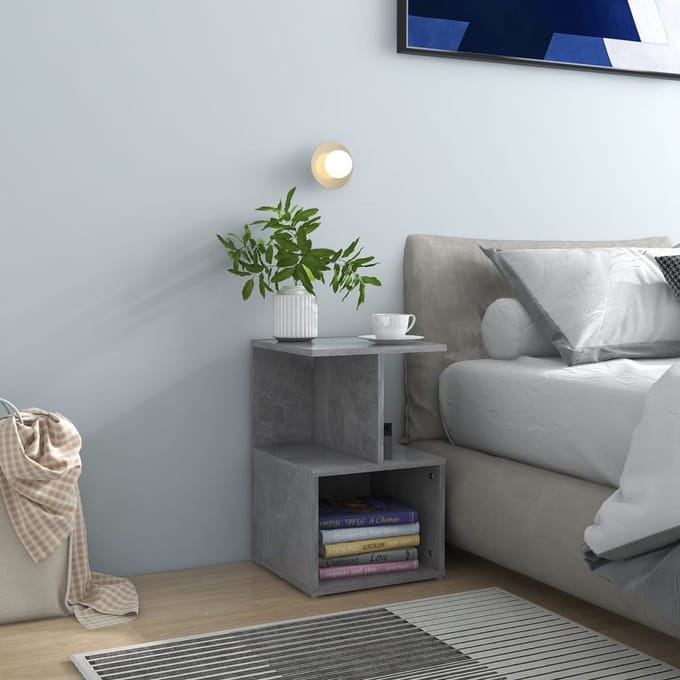 vidaXL - Nachtkastje - 35x35x55 - cm - bewerkt - hout - betongrijs
