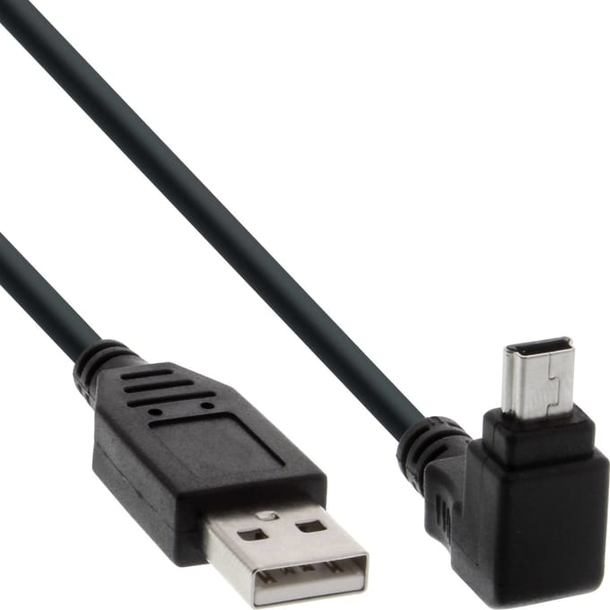 USB Mini B haaks naar USB-A kabel - USB2.0 - tot 1A / zwart - 1 meter