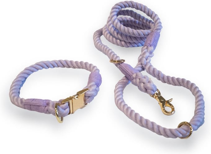 Meritosh Halsband M (35cm) + Leiband Set 100% Katoen Handgemaakt Lila