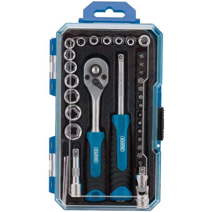 Draper 1/4" doppenset met ratel en dopschroevendraaier, 35-delig
