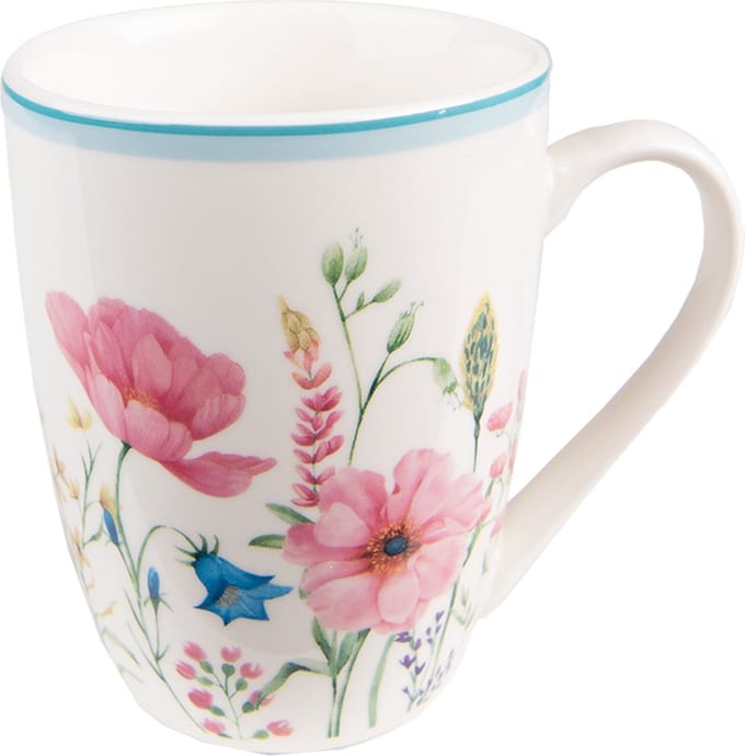 Clayre & Eef Mok 360 ml Wit Roze Porselein Bloemen
