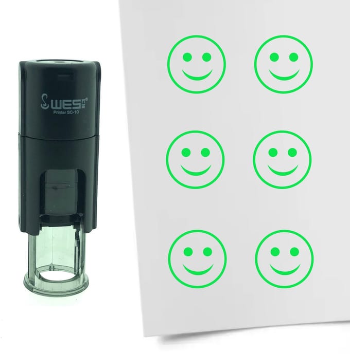 CombiCraft Stempel Smiley Gelukkig 10mm rond - Groene inkt
