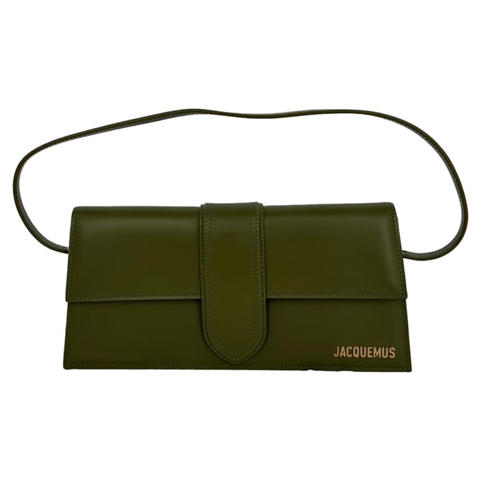 Jacquemus De Lange Bambino Flap Schoudertas in Olijfgroen Kalfsleer
