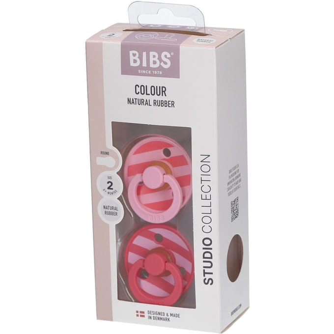 BIBS Pacifier Studio Colour Block Latex Size 2 Baby Pink Coral Mix 2 st