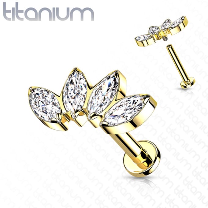 Piercing titanium 4 marquise intern schroefdraad 1.2x6 - goud - LMPiercings