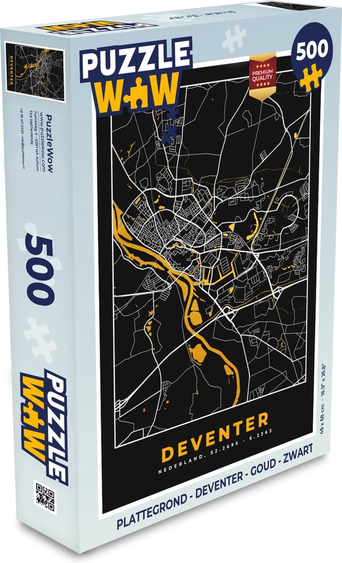 Puzzel Plattegrond - Deventer - Goud - Zwart - Legpuzzel - Puzzel 500 stukjes - Stadskaart