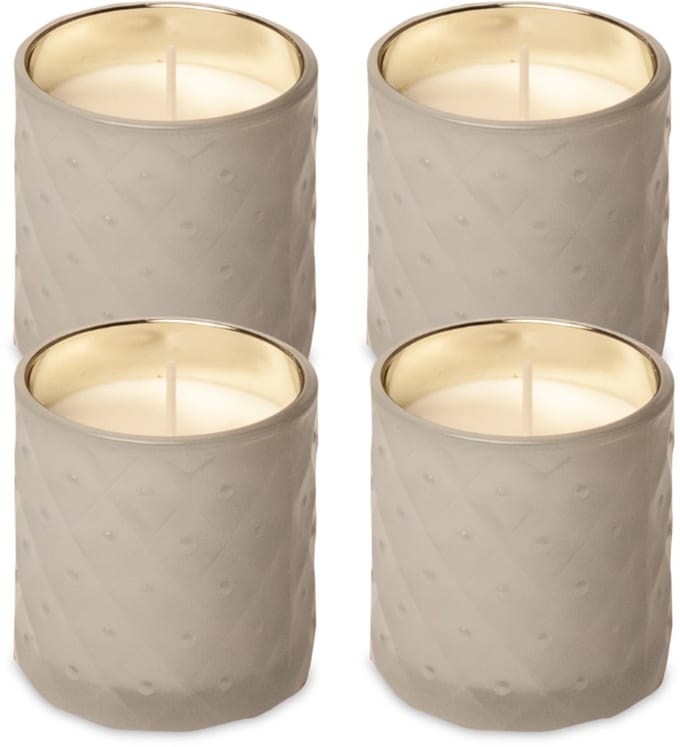 Spaas Geurloze Kaarsen in Wit Getextureerd Glas - circa 25u – Ø7cm - 4 Kaarsen