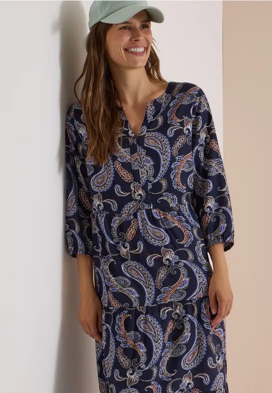 Midi-jurk met split in de hals en print