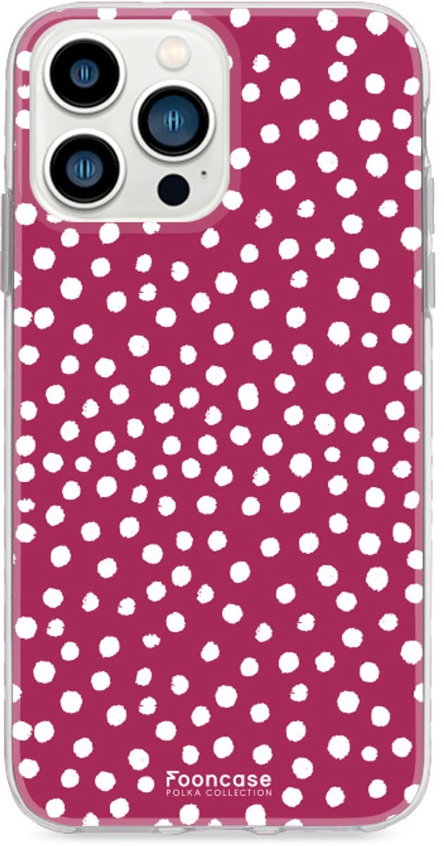 Fooncase Hoesje Geschikt voor iPhone 13 Pro Max - Shockproof Case - Back Cover / Soft Case - POLKA / Stipjes / Stippen / Bordeaux Rood
