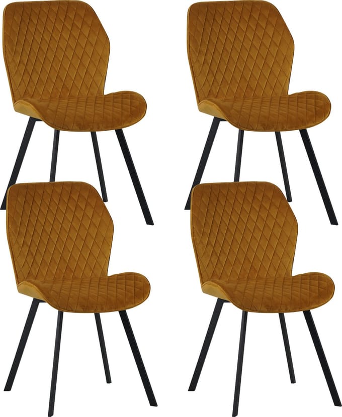 Colenis® - Rio eetkamerstoel - Set Van 4 - Okergeel - Fluweel - Velvet - Industrieel - Stoel