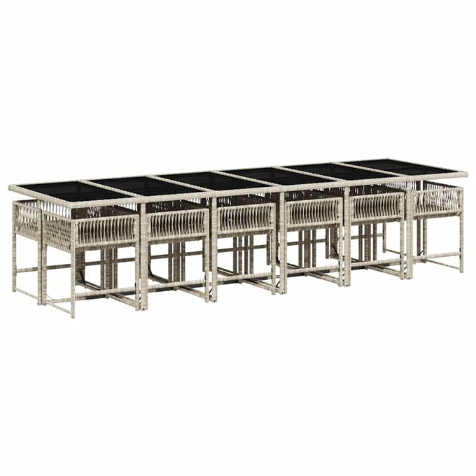 vidaXL - 13-delige - Tuinset - met - kussens - poly - rattan - lichtgrijs