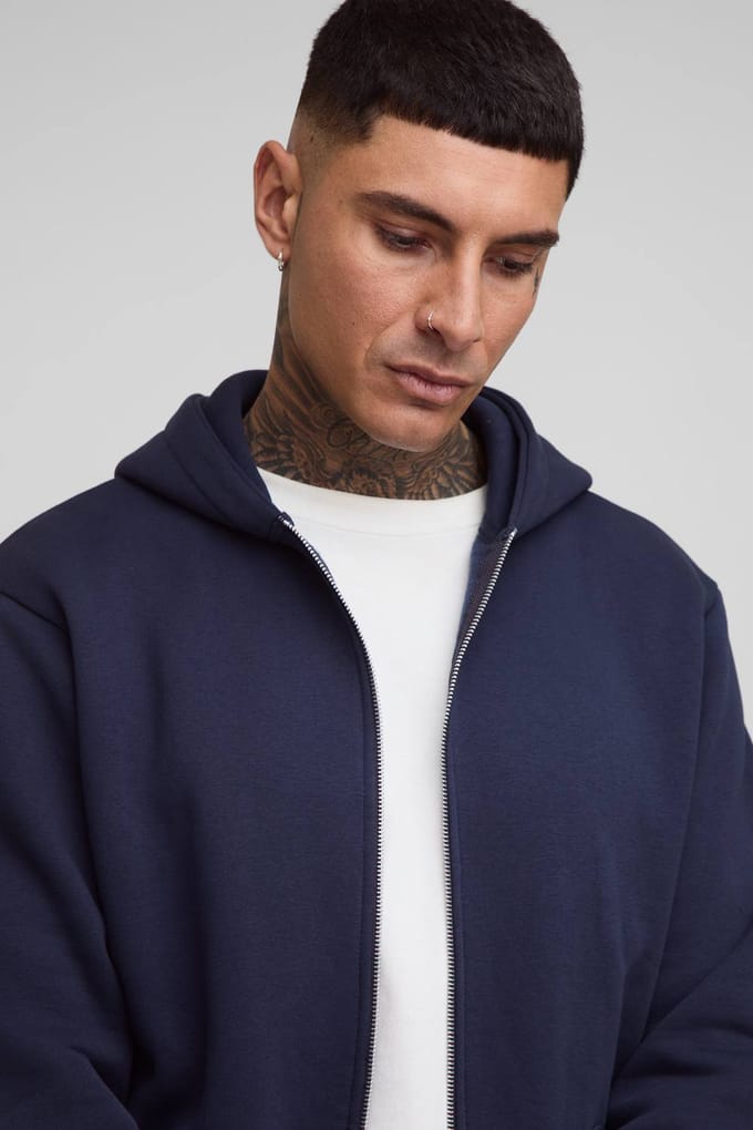 Tall Essential Regular Zip Through Hoodie | Navy | Size XL