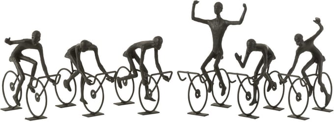J-Line decoratie Fietsers - polyresin/metaal - zwart - small - 6 stuks