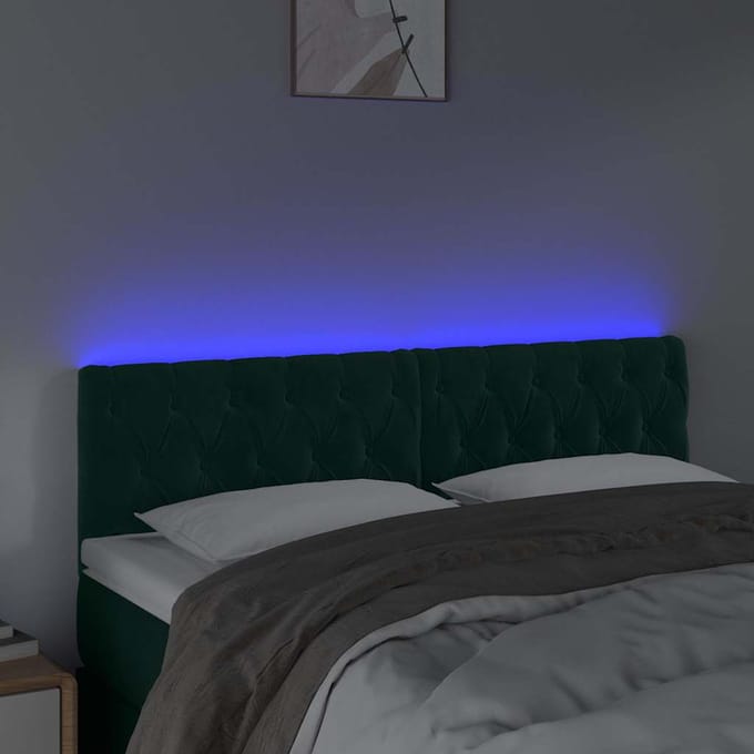 vidaXL - Hoofdbord - LED - 144x7x78/88 - cm - fluweel - donkergroen