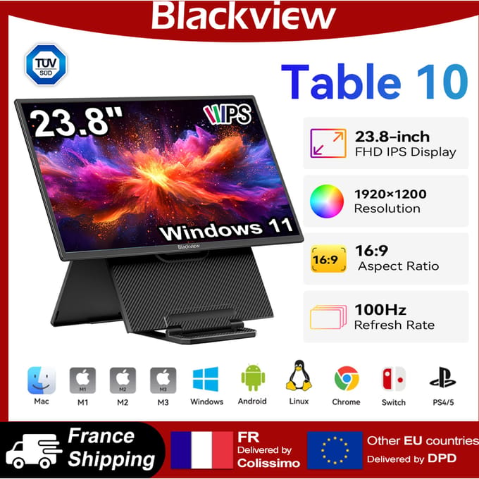 Blackview Table 10 23.8’’ IPS Draagbaar LCD-scherm 1080P 16:9 Beeldverhouding Extern Tweede Scherm voor PC en Telefoon
